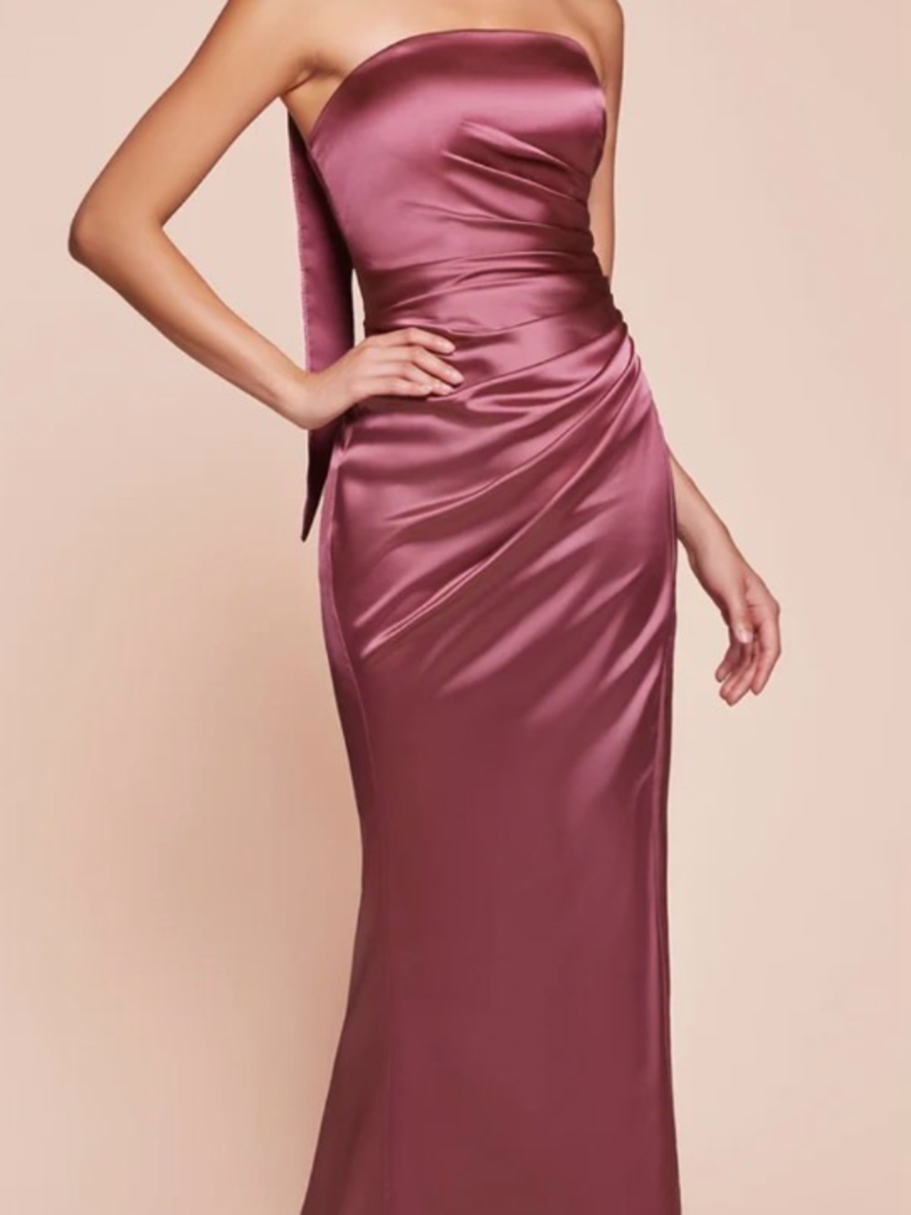 Strapless Satin Column Dress in Dusty Rose